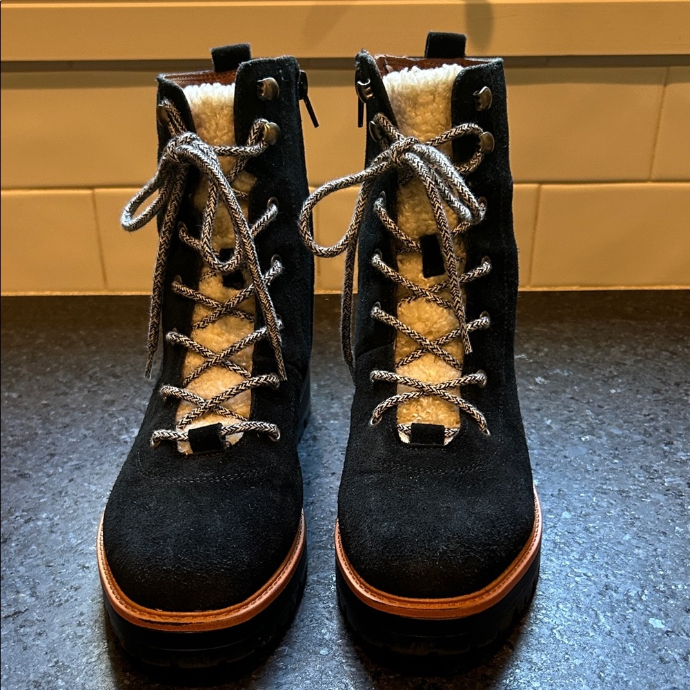 Women's Black Suede Lace-Up Boots